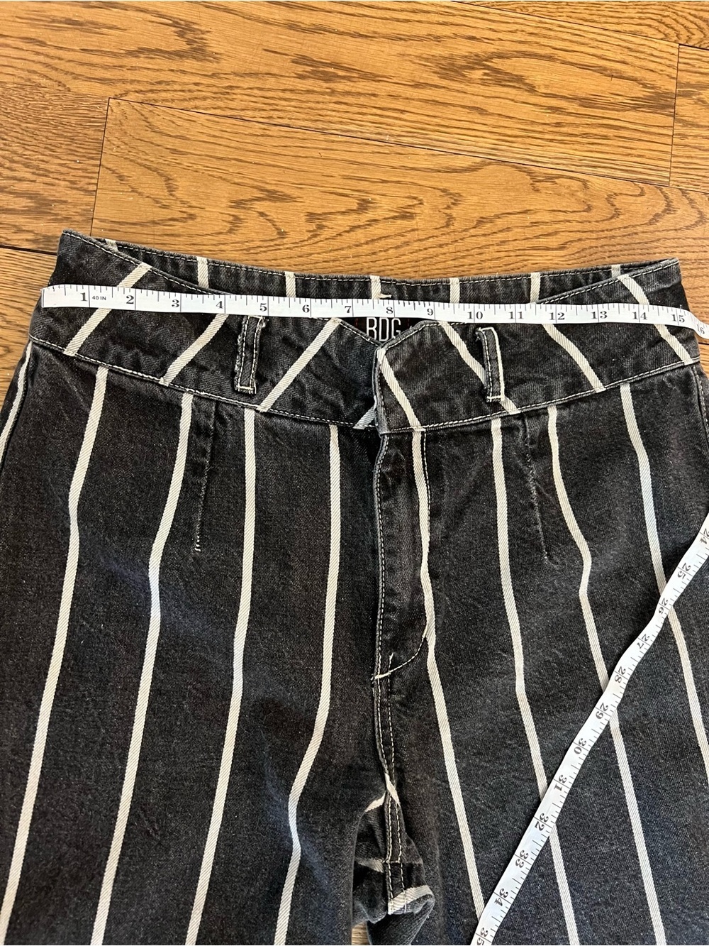 BDG Black High Waisted Cropped Jeans with White Vertical Stripes - Picture 12 of 13